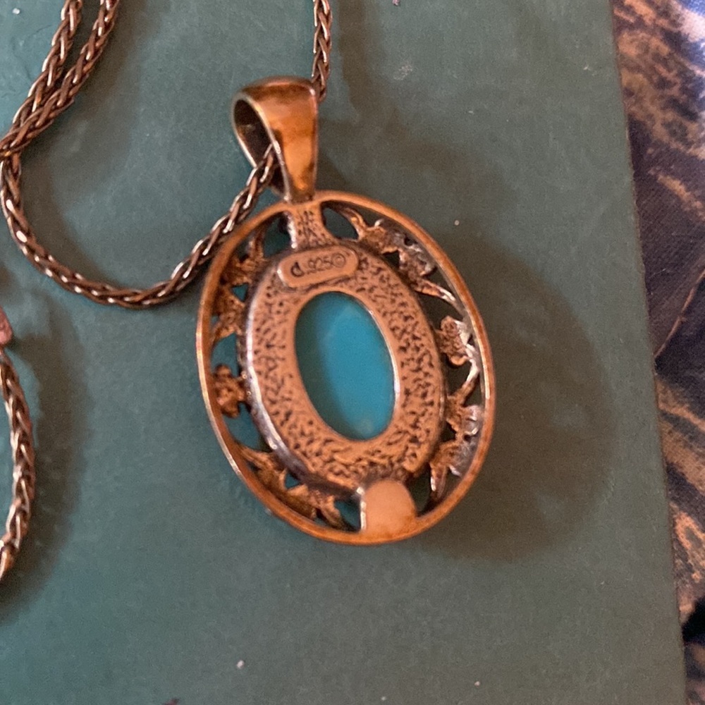 925 Sterling Silver Necklace with turquoise pendant - Picture 5 of 6